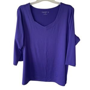 Susan Graver Purple Square neck size 2X  3/4 Sleeves top